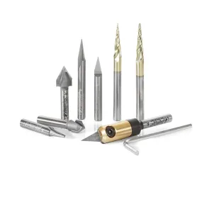 V' Carving CNC Router Bit Collection | 8 Piece | 1⁄4 Shank | AMS-128 | 738685128886