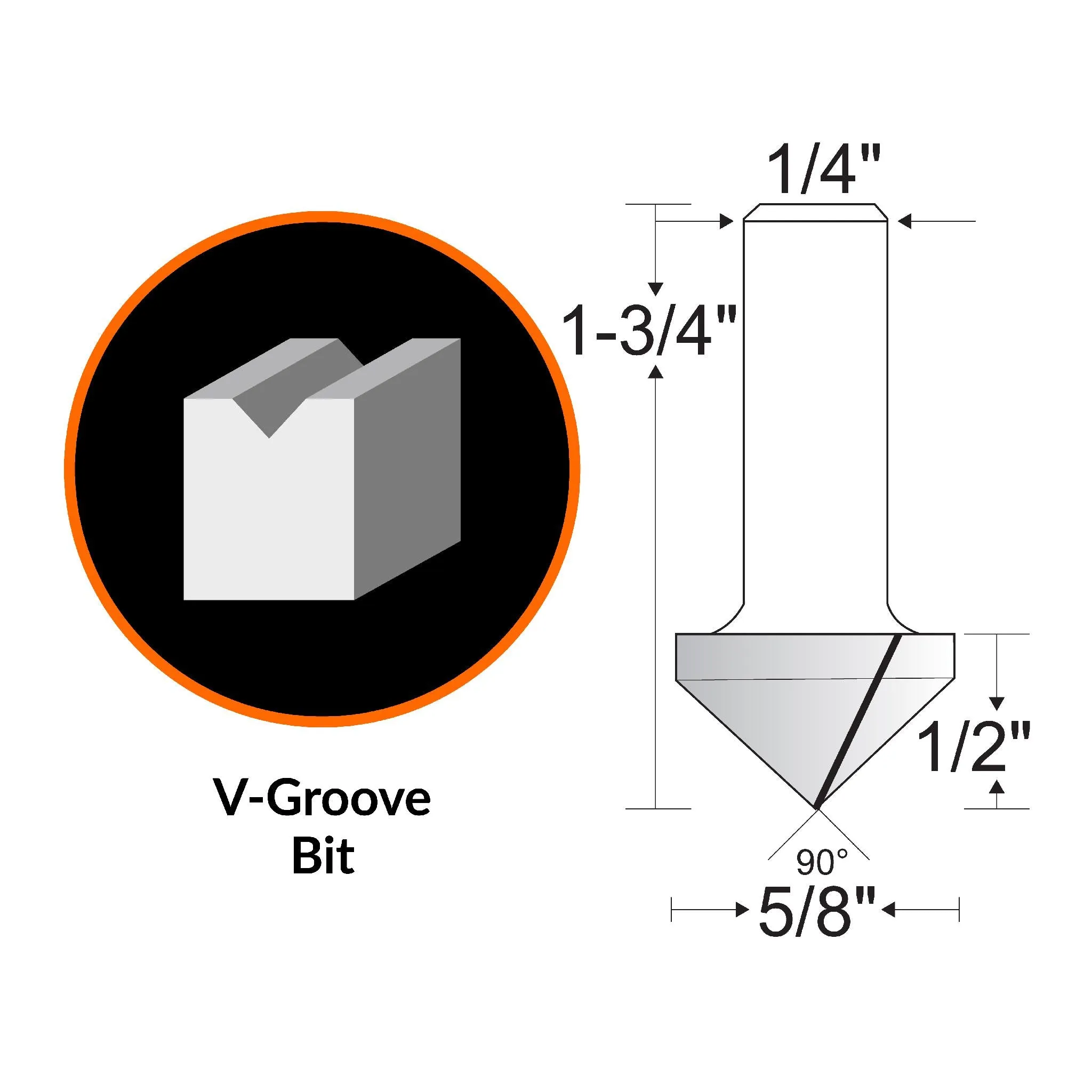 WEN RB303VG 5/8 in. V-Groove Carbide-Tipped Router Bit with 1/4 in. Shank