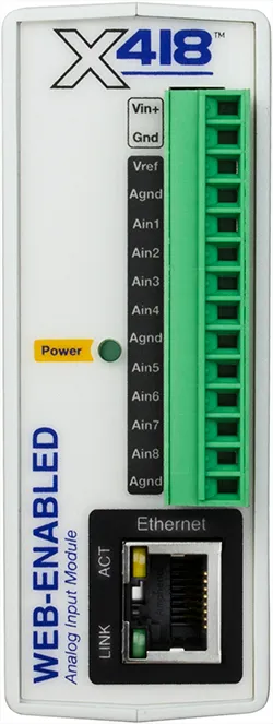 X-418 | Web-Enabled, Multi-Function 8-Channel Analog Input Module