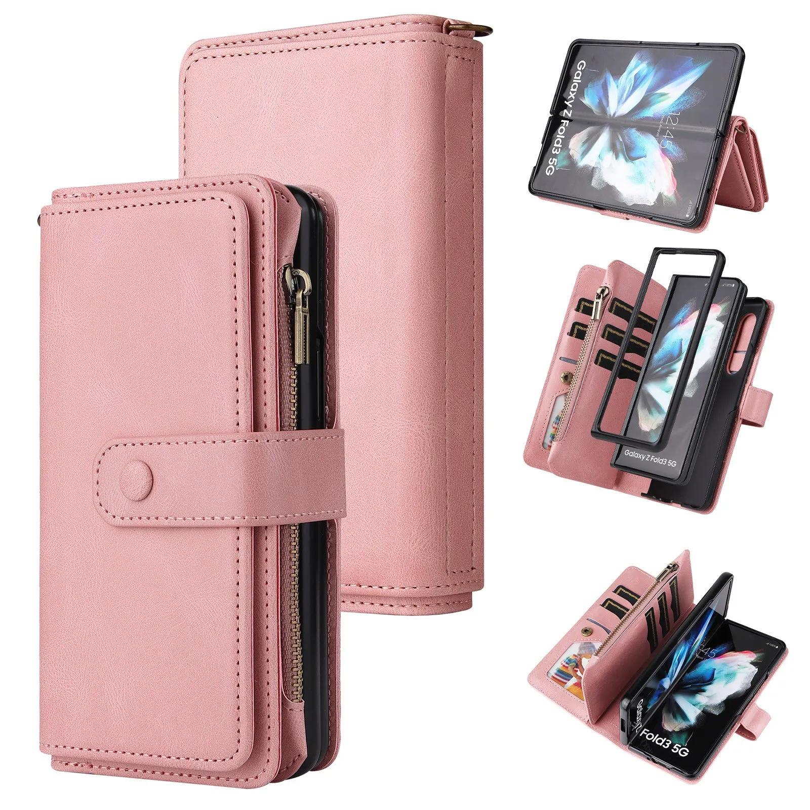 Z Fold 4 Mobile Phone Leather Case Multifunctional Zipper Wallet Case