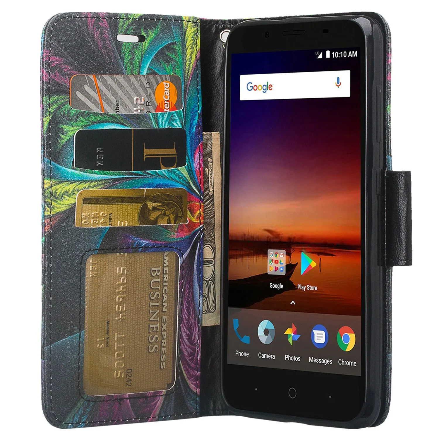 ZTE Blade Force | ZTE N9517 Pu Leather Magnetic Flip Fold[Kickstand] Wrist Strap Wallet Case with ID & Card Slots for ZTE Blade Force - Feather