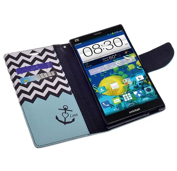 ZTE Grand X Max Case, Wrist Strap Magnetic Flip Fold[Kickstand] Pu Leather Wallet Case with ID & Card Slots - Teal Anchor