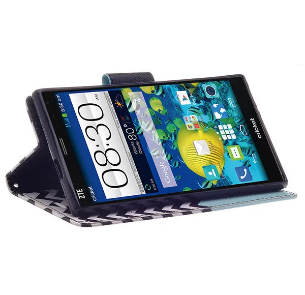 ZTE Grand X Max Case, Wrist Strap Magnetic Flip Fold[Kickstand] Pu Leather Wallet Case with ID & Card Slots - Teal Anchor